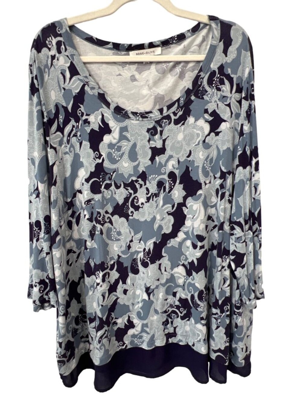 Rose & Olive Tunic Top Size 3X Floral Blue Navy Light Blue Boho Hippie Cottage
